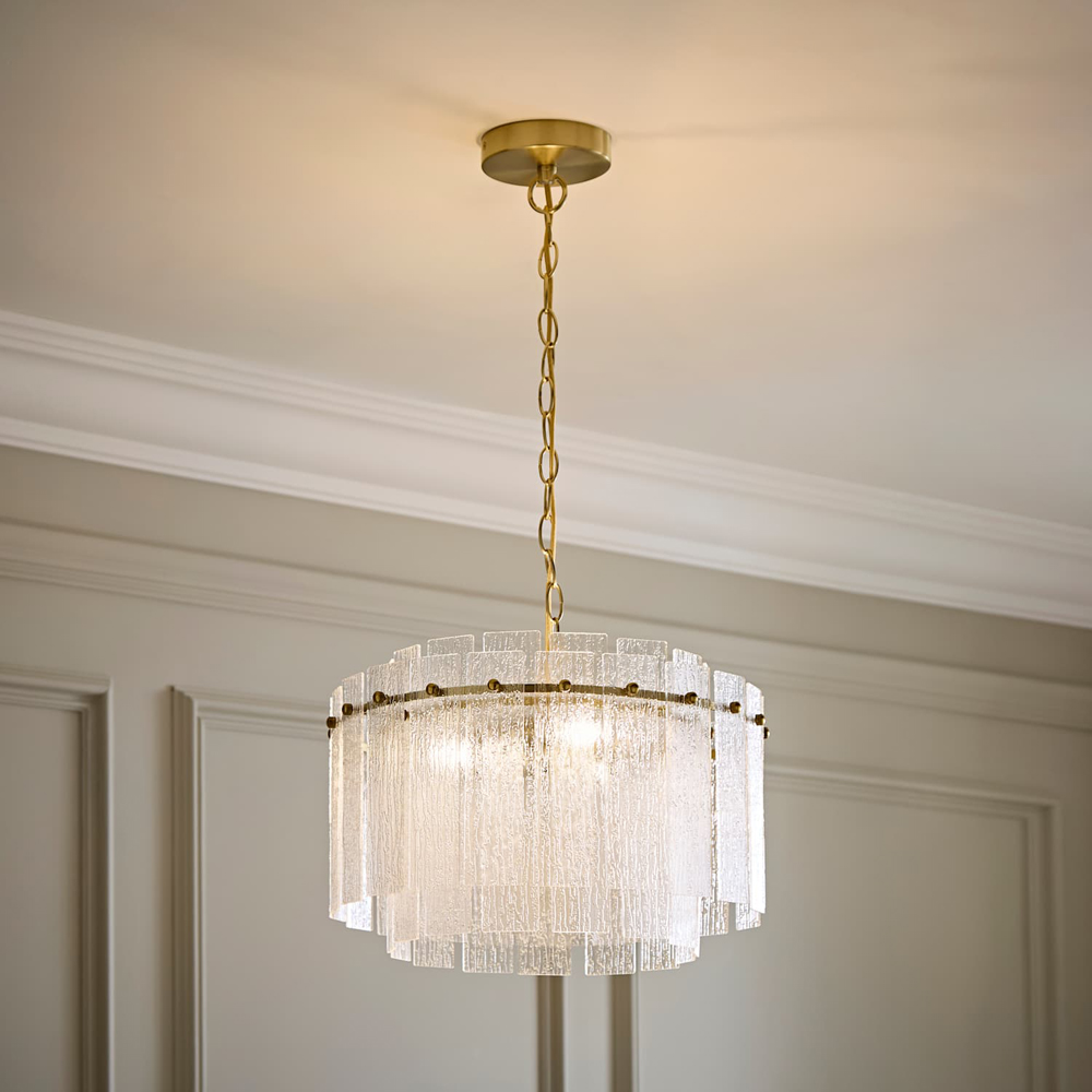 ValueLights Darcy Frosted Textured Shade Brushed Gold Chandelier with Bulb Image 6