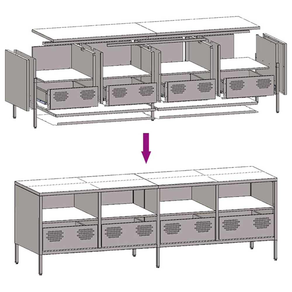 vidaXL 4 Drawer 4 Shelf Pink Steel Industrial Style TV Cabinet Image 9