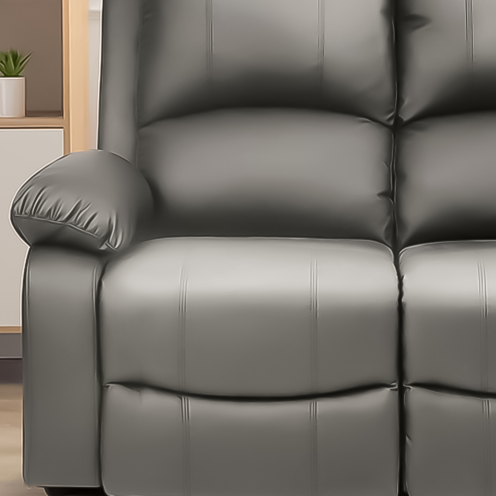 Brooklyn 2 Seater Light Grey Bonded Leather Manual Recliner Sofa Image 3