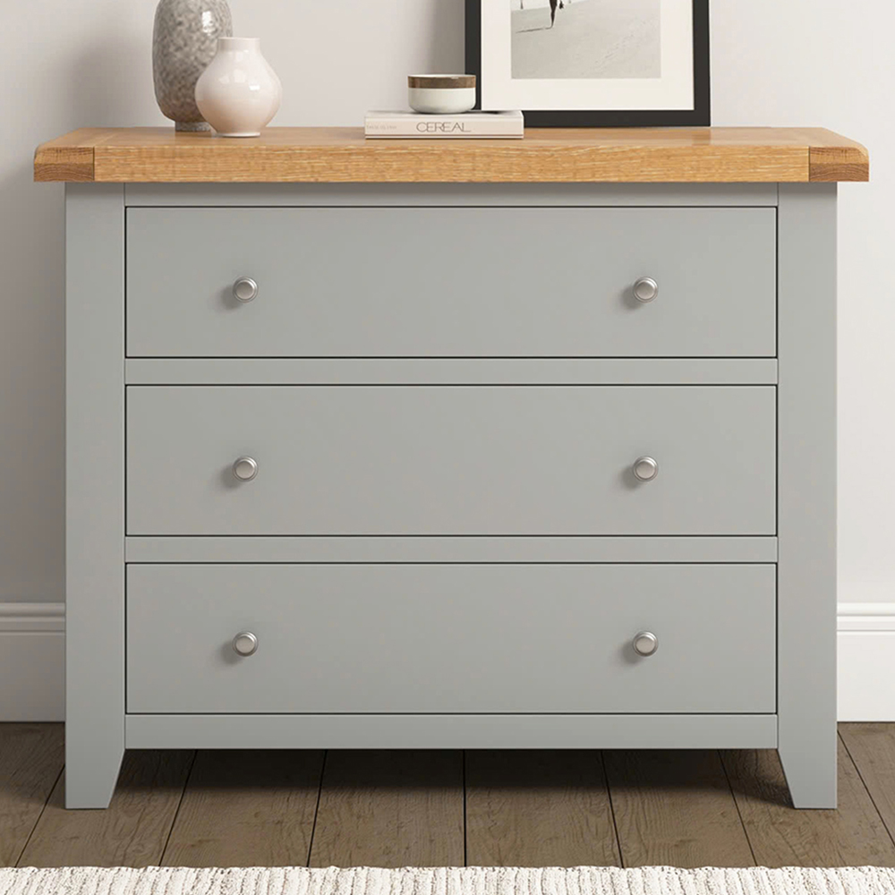 Seconique Windsor 3 Drawer Pebble Grey and Oak Storage Chest Image 1