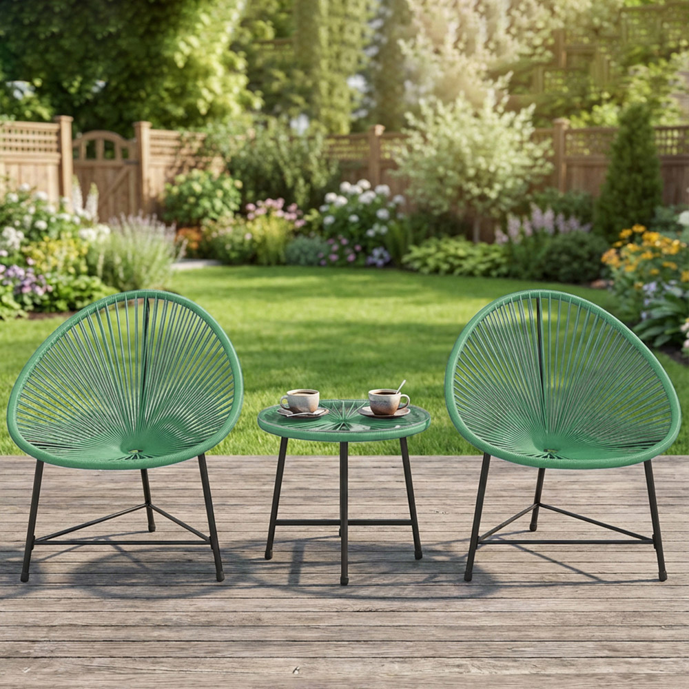 Outsunny 2 Seater Green Rattan Acapulco Garden Bistro Set Image 3