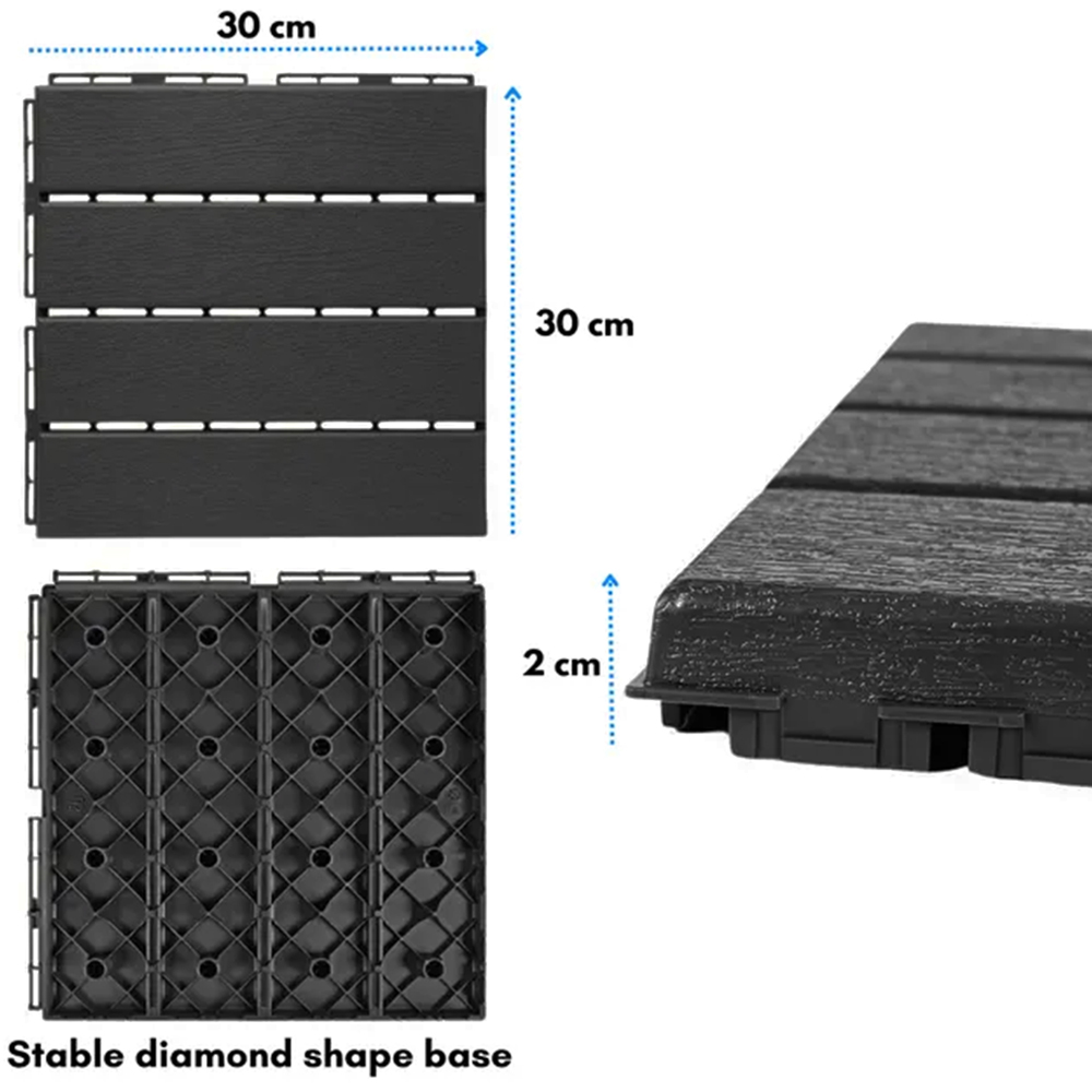 Oseasons Polydeck Black Woodgrain Effect Decking Tiles 30 x 30cm 12 Pack Image 8