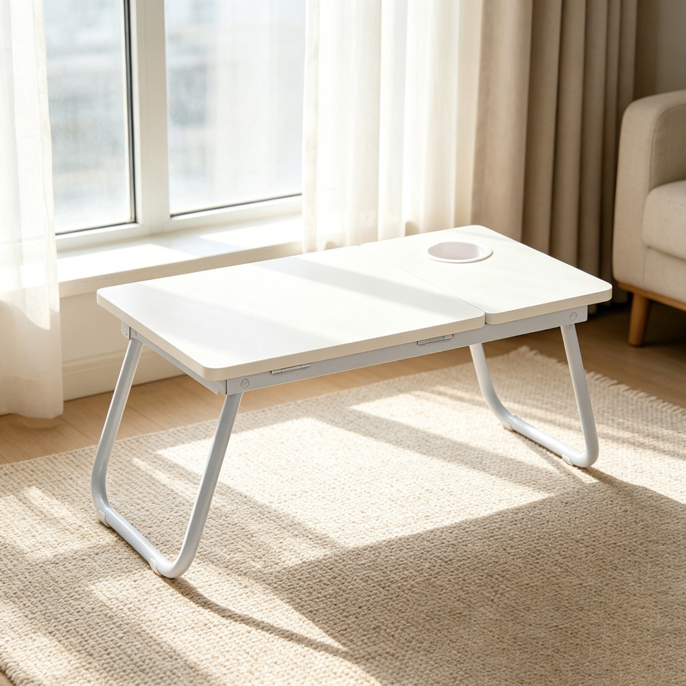 Living and Home 5 Position Adjustable White Foldable Laptop Bed Table with Cup Holder Image 7
