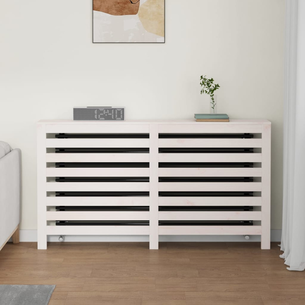vidaXL White Solid Pine Wood Radiator Cover 153 x 19 x 84cm Image 2