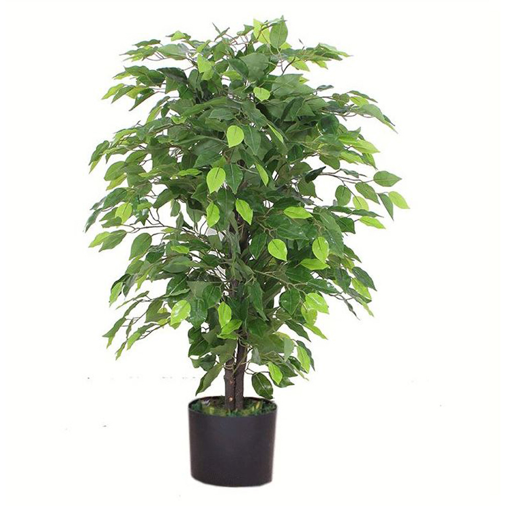 Leaf Ficus Artificial Tree in Gold Metal Planter 3ft Image 4