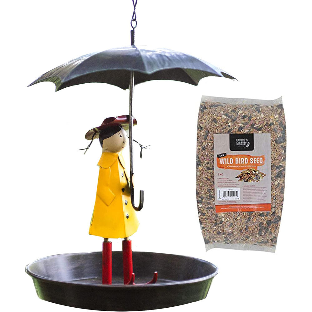 Marco Paul Novelty Hanging Metal Umbrella Girl Bird Feeder with Bird Seed Food 1kg Image 1