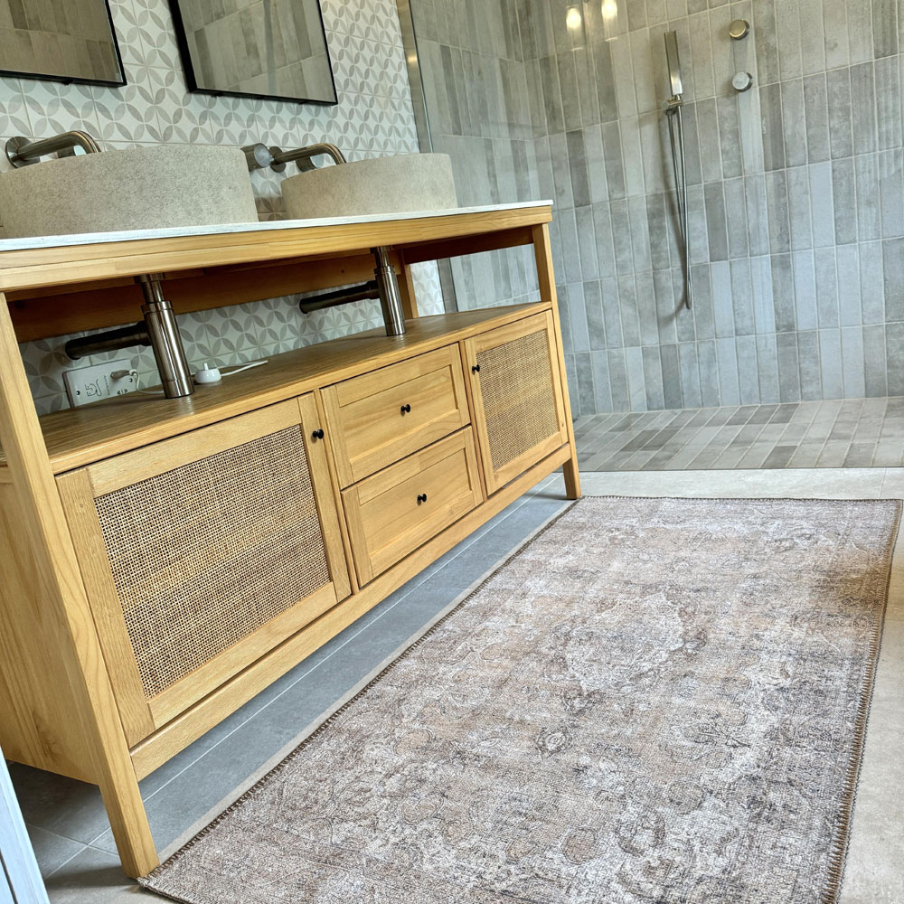 Kukoon Zoe Beige Flat Vintage Rug 80 x 150cm Image 1