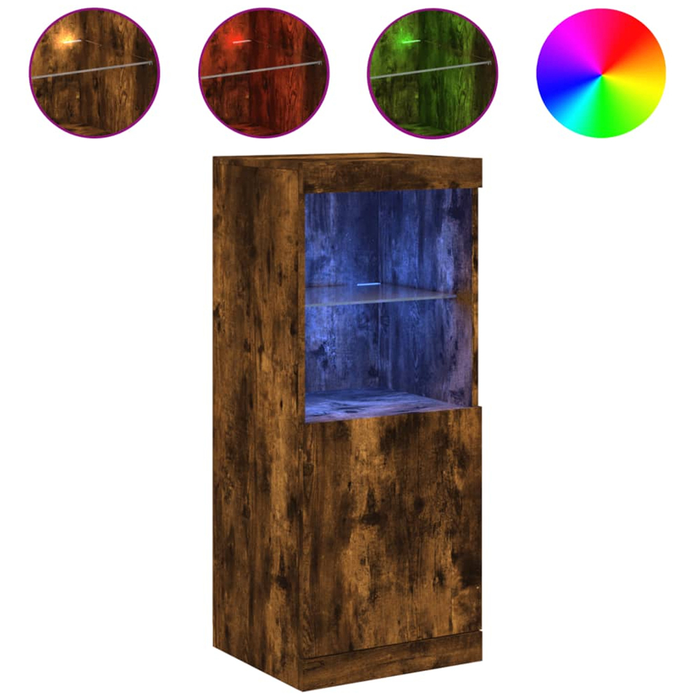 vidaXL Single Door 2 Shelf Smoked Oak Sideboard with RGB LED Lights Image 2