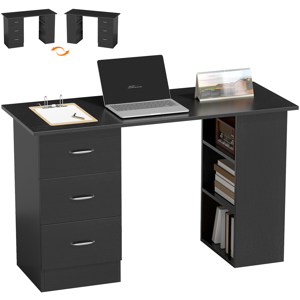 Portland 3 Drawer 3 Shelf Customisable Computer Desk Black Image 2