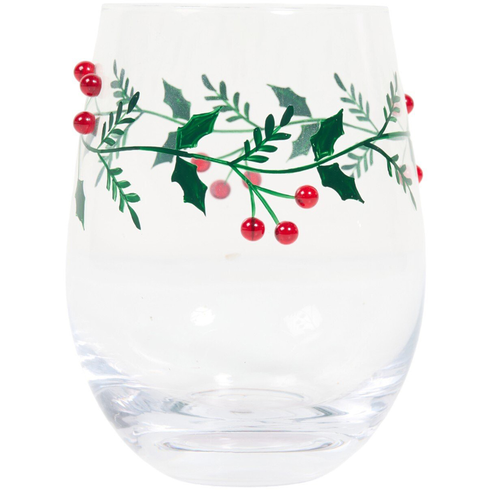 Tumbler Glass with Mistletoe Decoration Clear Image 2