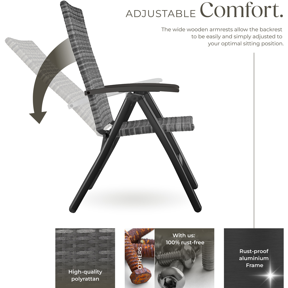 tectake Canberra Grey 6 Step Adjustable and Foldable Garden Chair Image 3