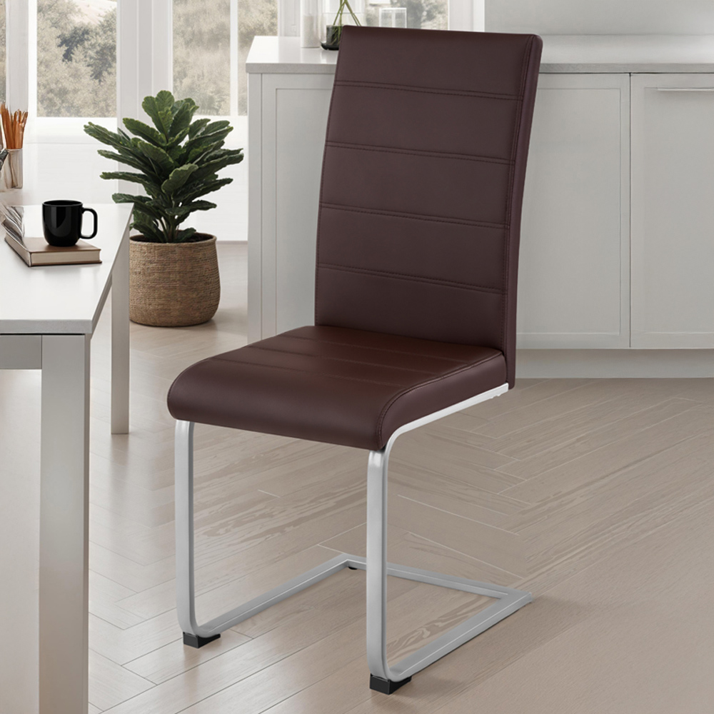 tectake Set of 6 Brown Cantilever High Backrest Dining Chair Image 1
