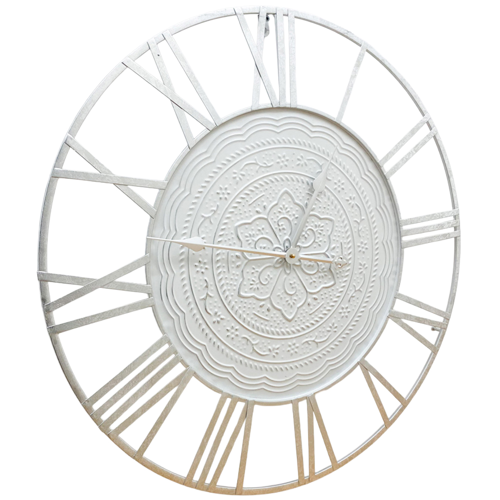 Acacia Home White Skeleton Round Wall Clock 70cm Image 1