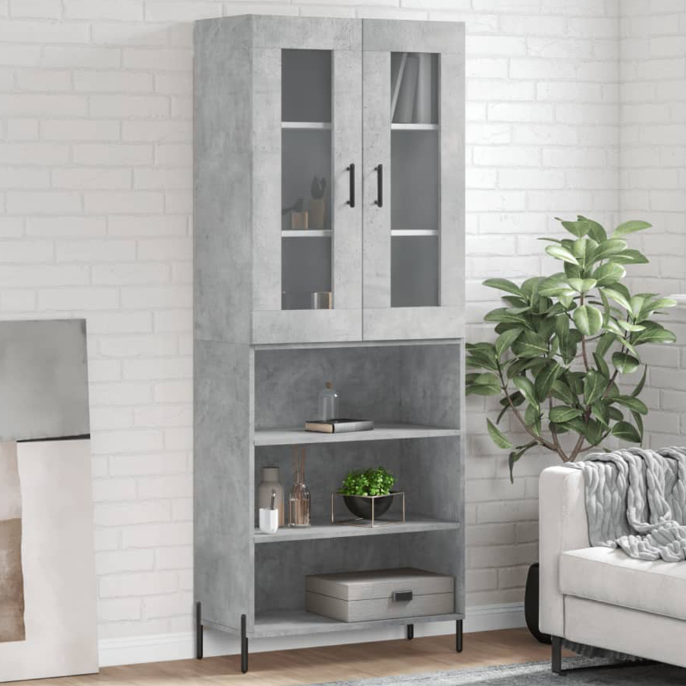 vidaXL 2 Glass Door 3 Shelf Concrete Grey Highboard Image 1