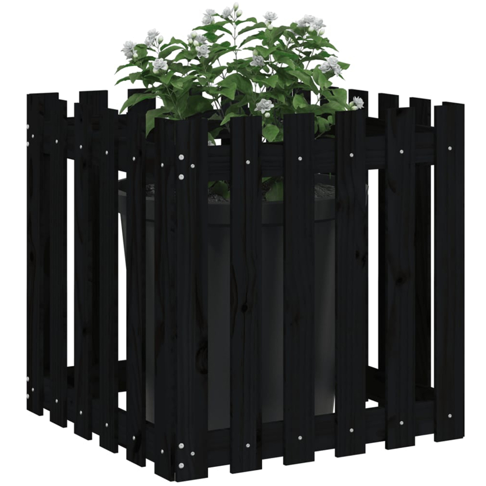 vidaXL Black Solid Pine Wood Fence Design Garden Planter 60 x 60 x 60cm Image 2
