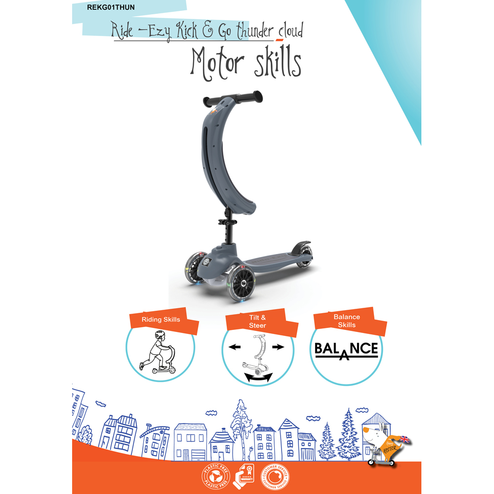 Ride-Ezy Kick & Go Thunder Clouds 3 LED Wheel Scooter Image 6
