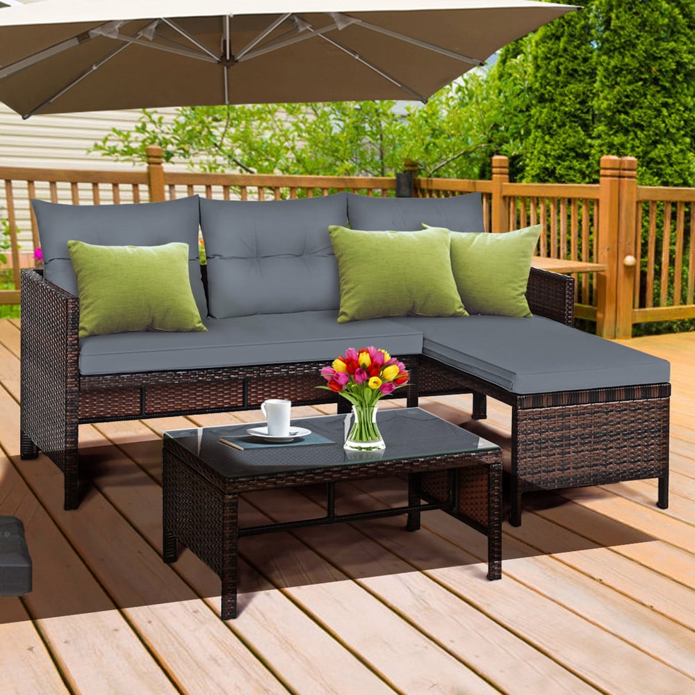 Costway 3 Seater Bistro Set with Cushion Grey Image 1