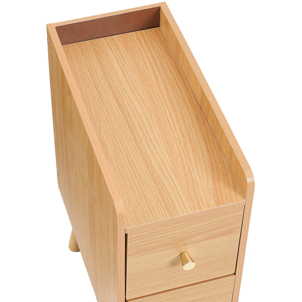 Living and Home 2 Drawer Natural Wooden Bedside Table with Raised Edge Guard Image 6
