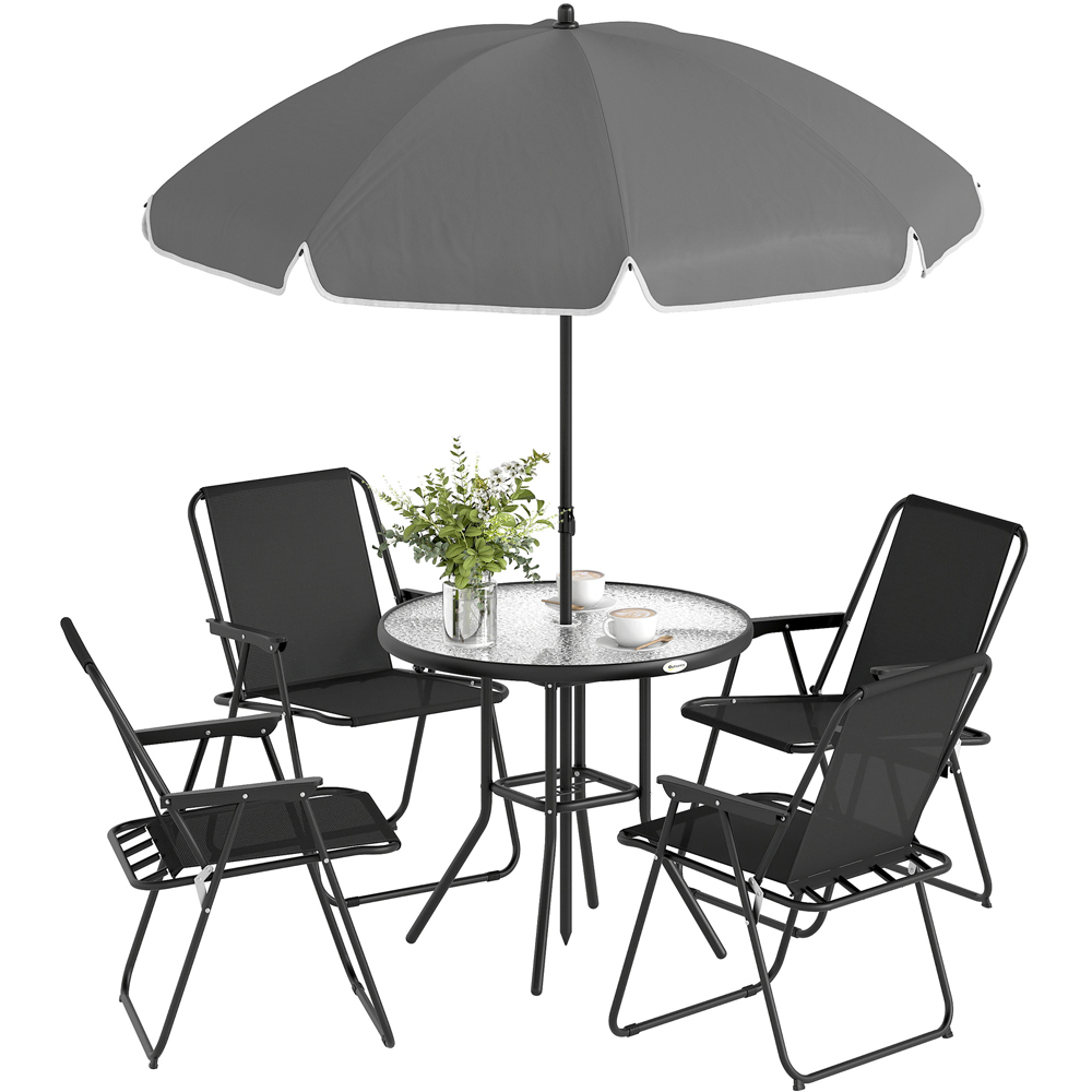 Outsunny 4 Seater Round Garden Dining Set with Parasol Black Image 2