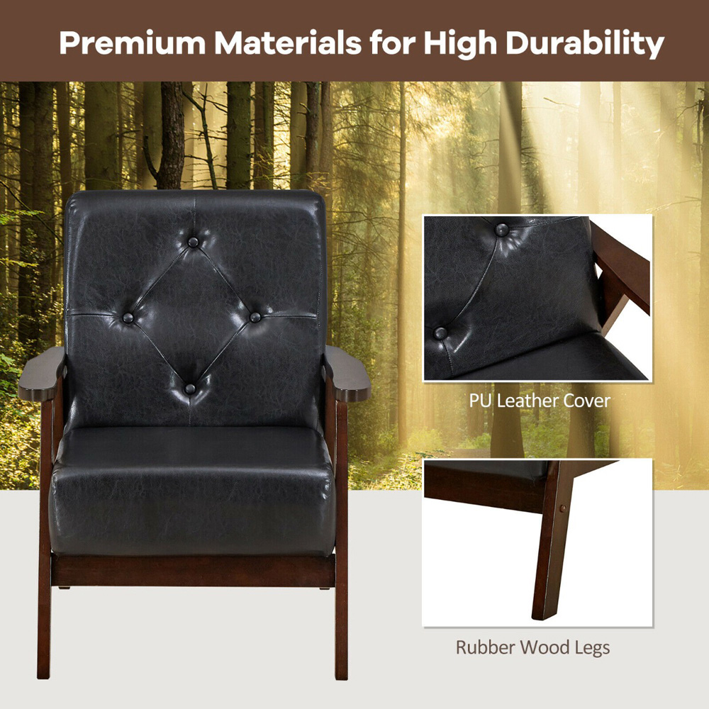 Costway Black PU Leather Accent Sofa Chair Image 7