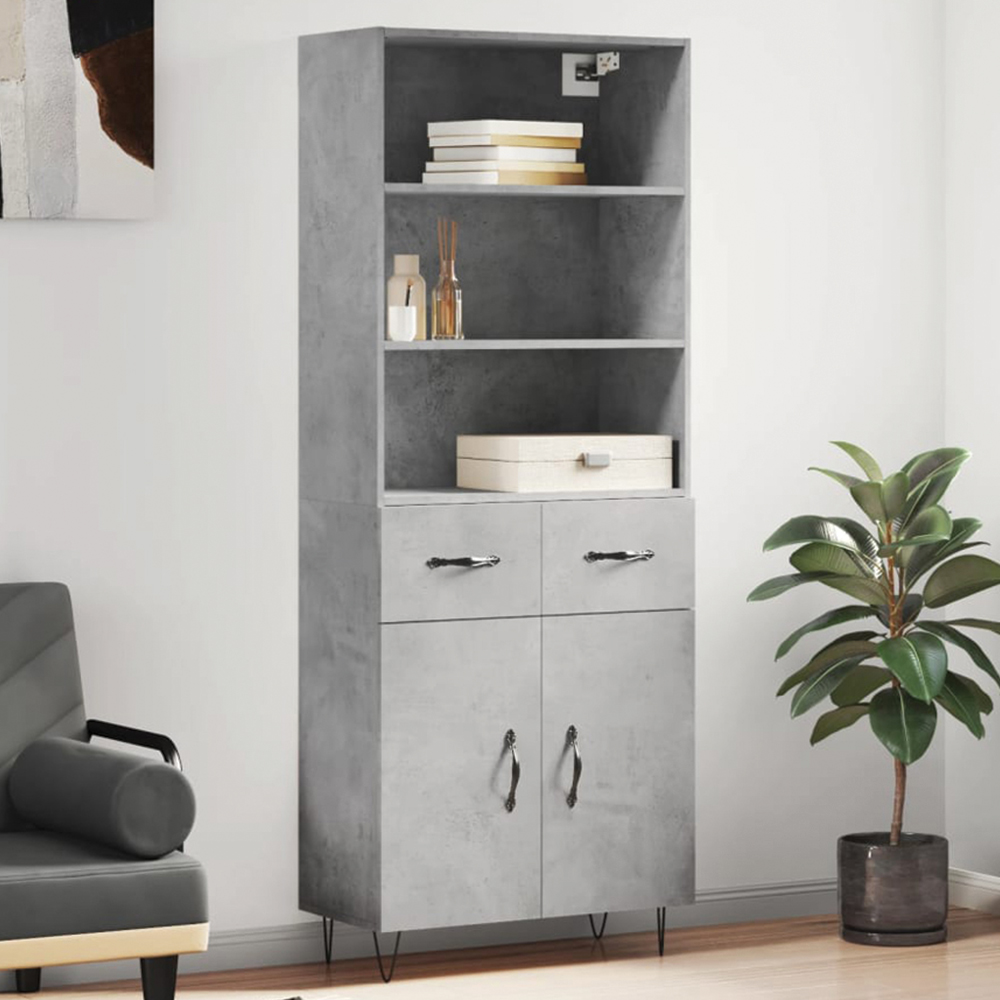 vidaXL 2 Door 2 Drawer 3 Shelf Concrete Grey Highboard with Metal Legs Image 1