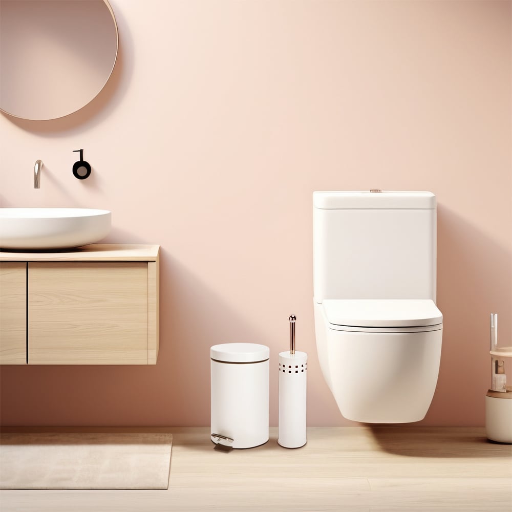 Highlands Homeware White Pedal Bin and Toilet Brush Set Image 3