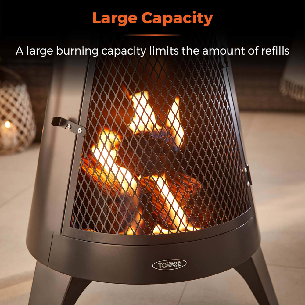 Tower Apollo Black Burner Fire Pit with Chimney Image 3