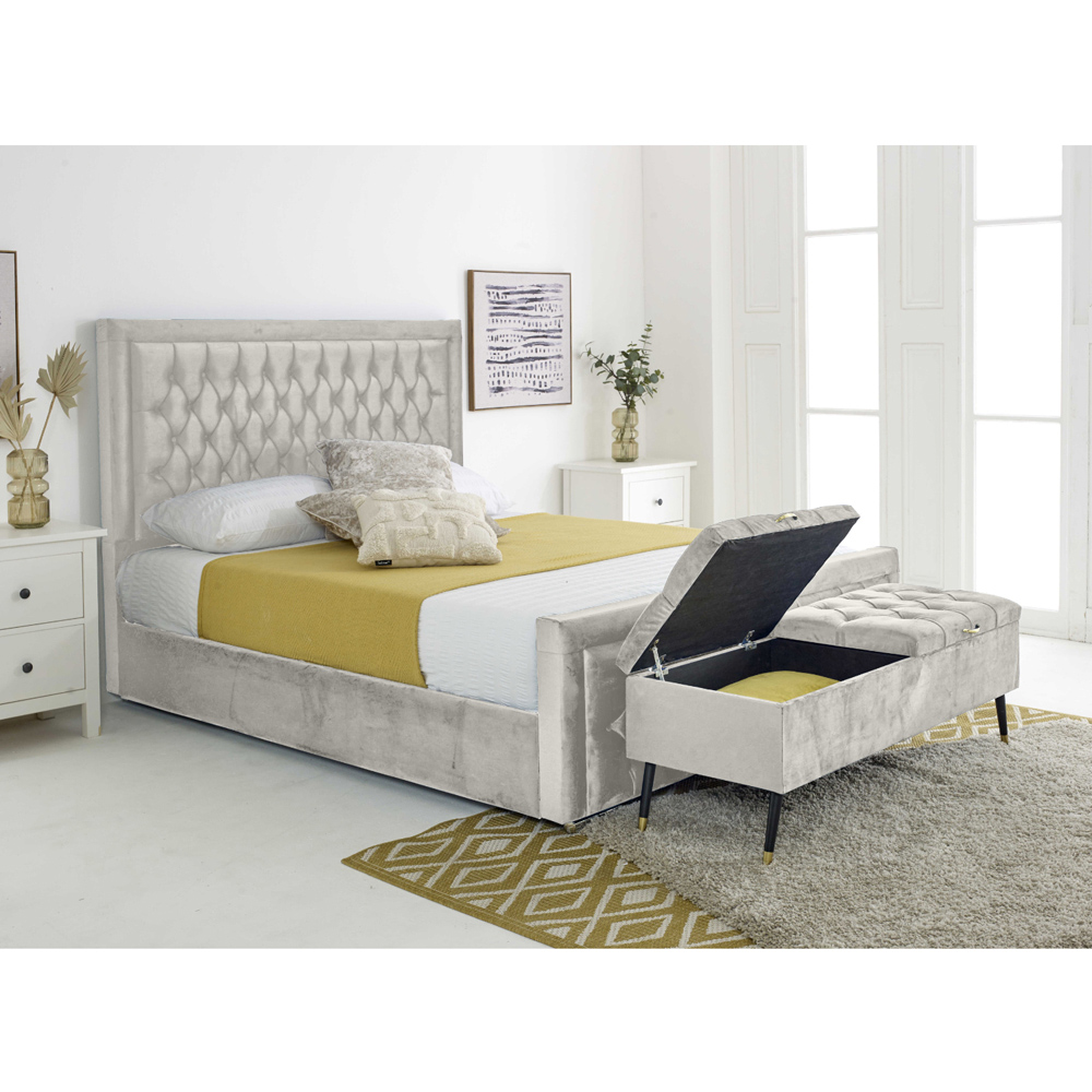 Eleganza Paloma Single Silver Plush Velvet Bed Frame with Headboard and Footboard Image 3