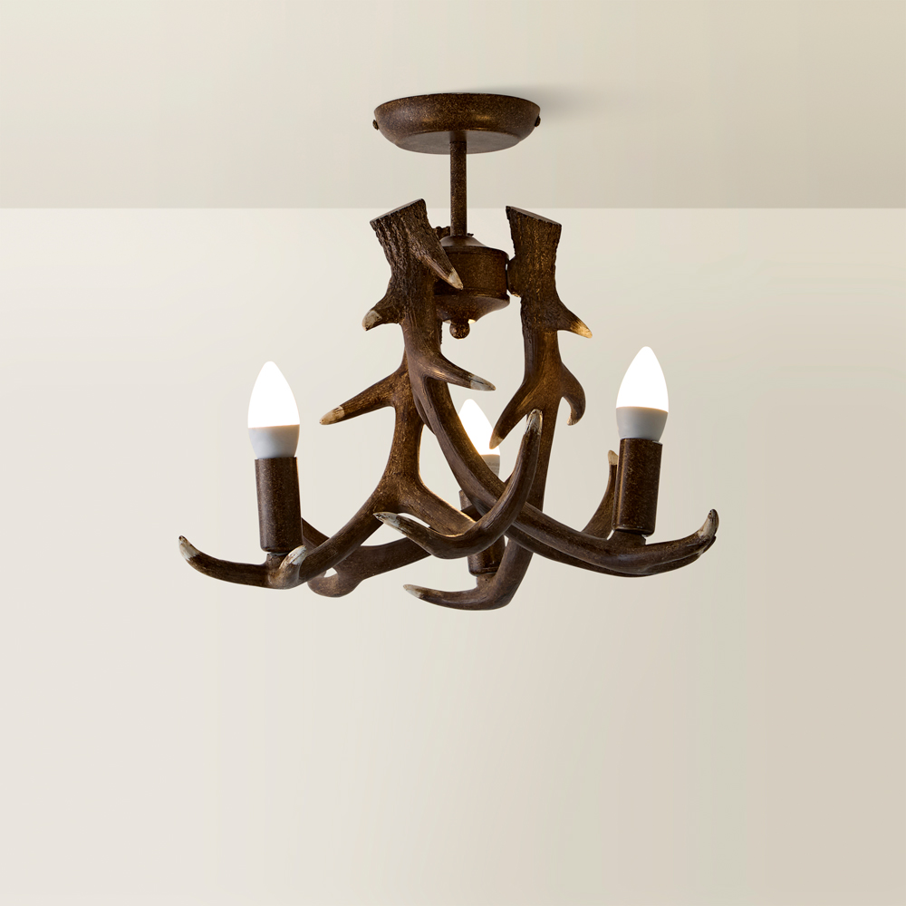 ValueLights Caribou 3 Way Rustic Antler Ceiling Fitting Image 5