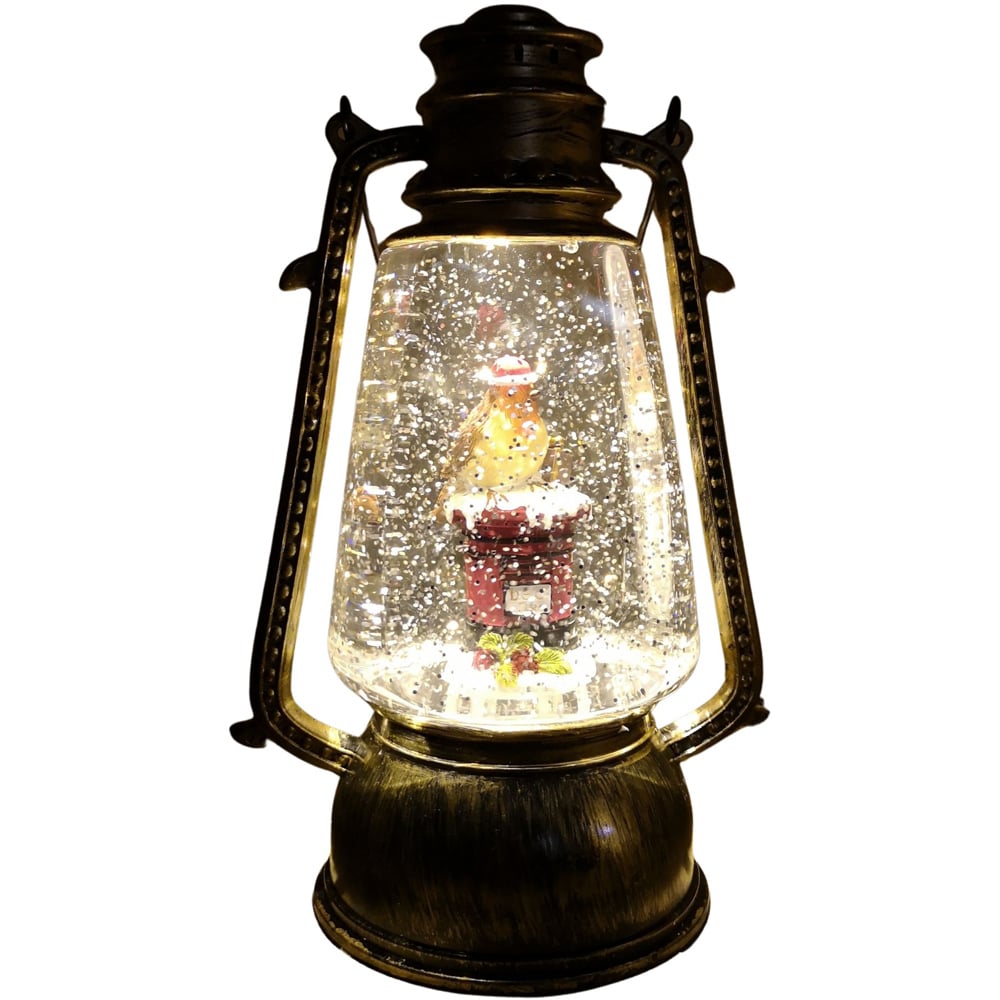 Samuel Alexander Antique Robin on Post Box Hurricane Lantern Christmas Decoration 24cm Image 1