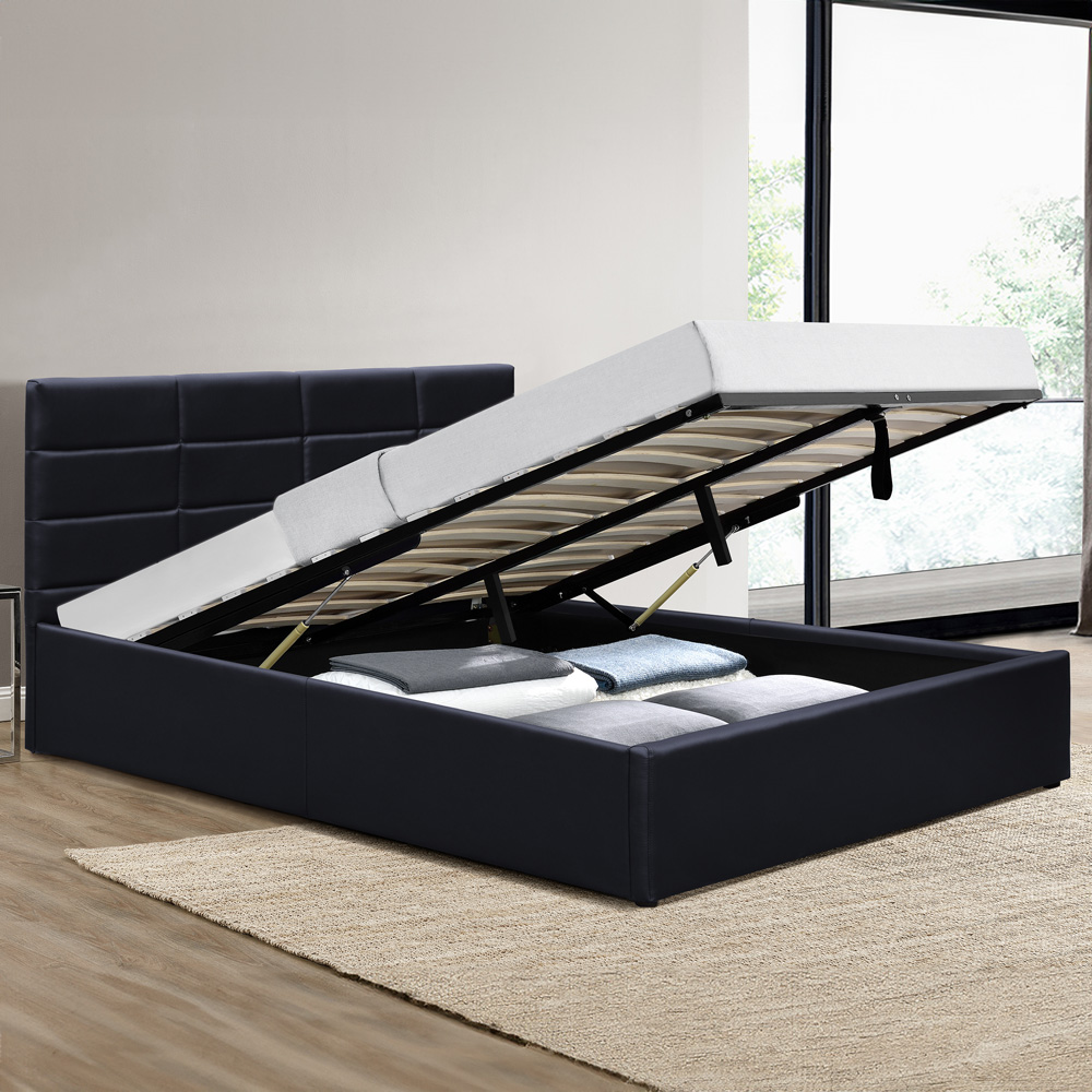 Brooklyn Double Black Faux Leather Ottoman Storage Bed Image 1