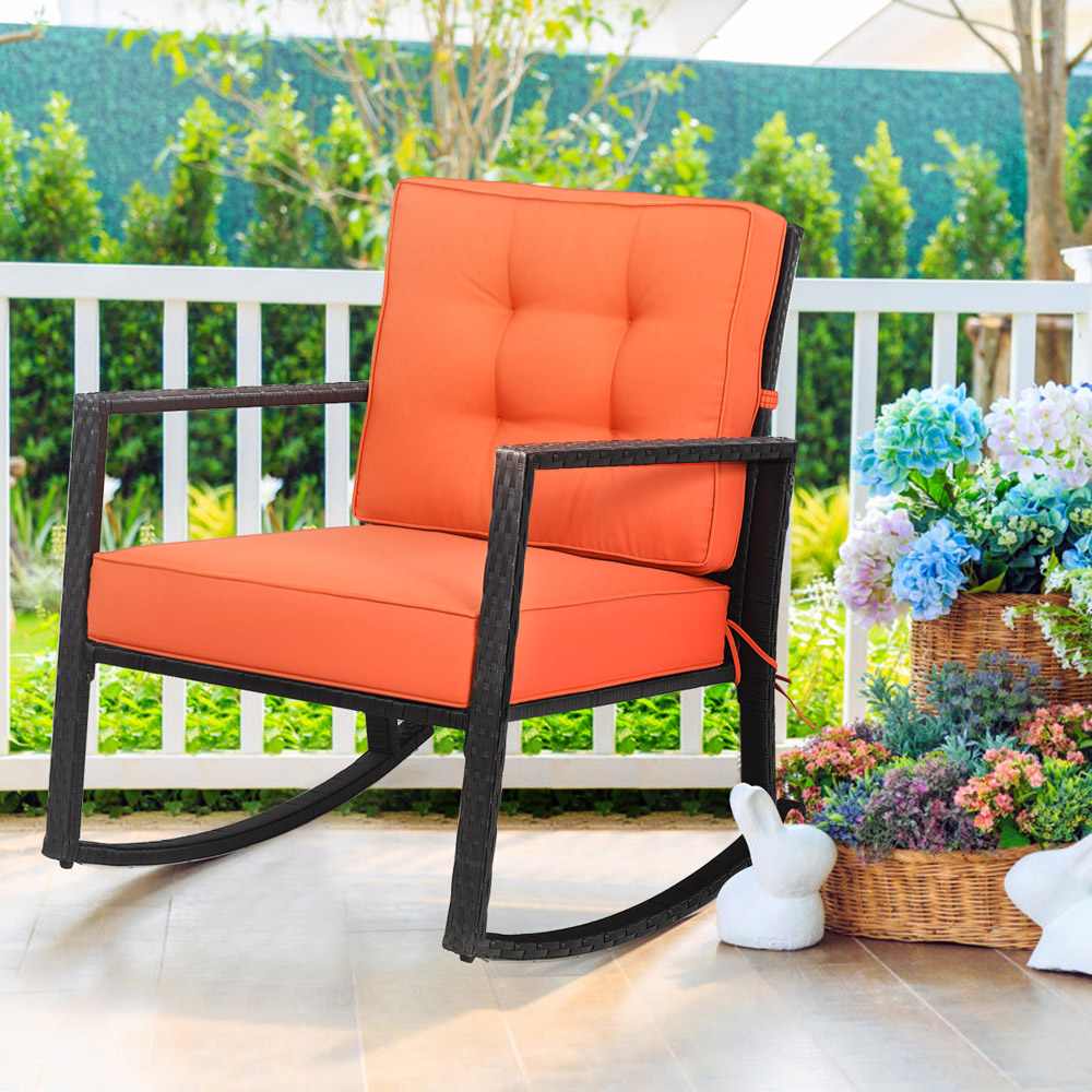Costway Orange Outdoor Wicker Rocking Chair Image 5