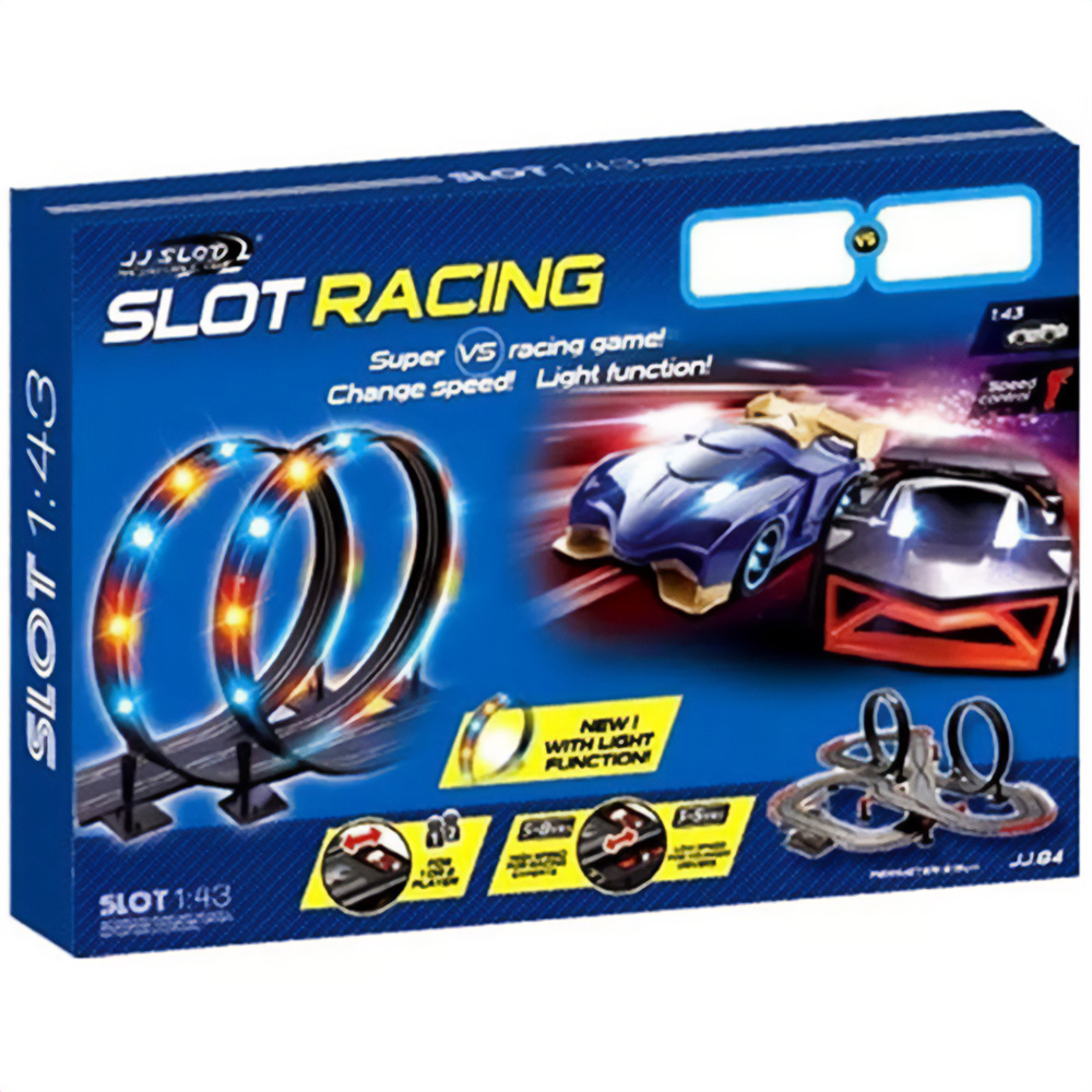 Rexco JJ85 Kids Large Remote Control Light Up Slot Car Racing Track Set Image 1