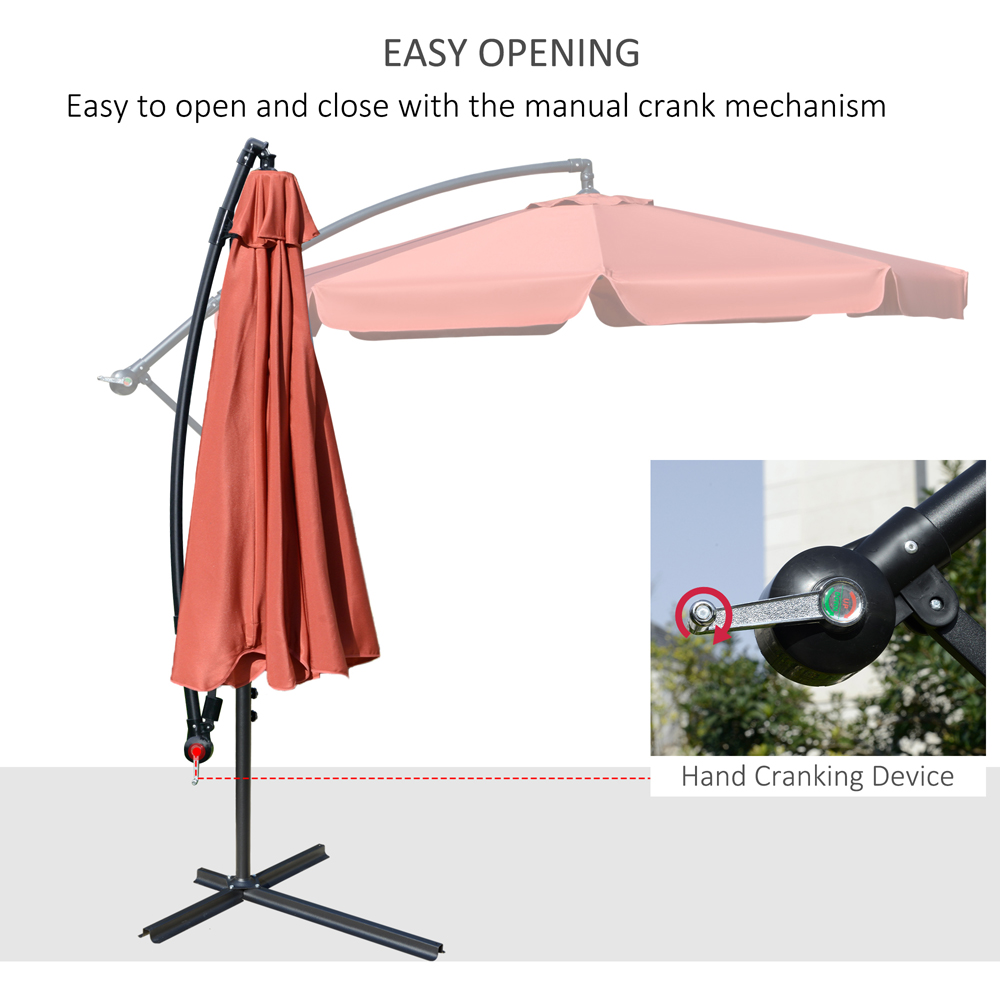 Outsunny Wine Red Crank Handle Cantilever Banana Parasol with Cross Base 2.7m Image 4