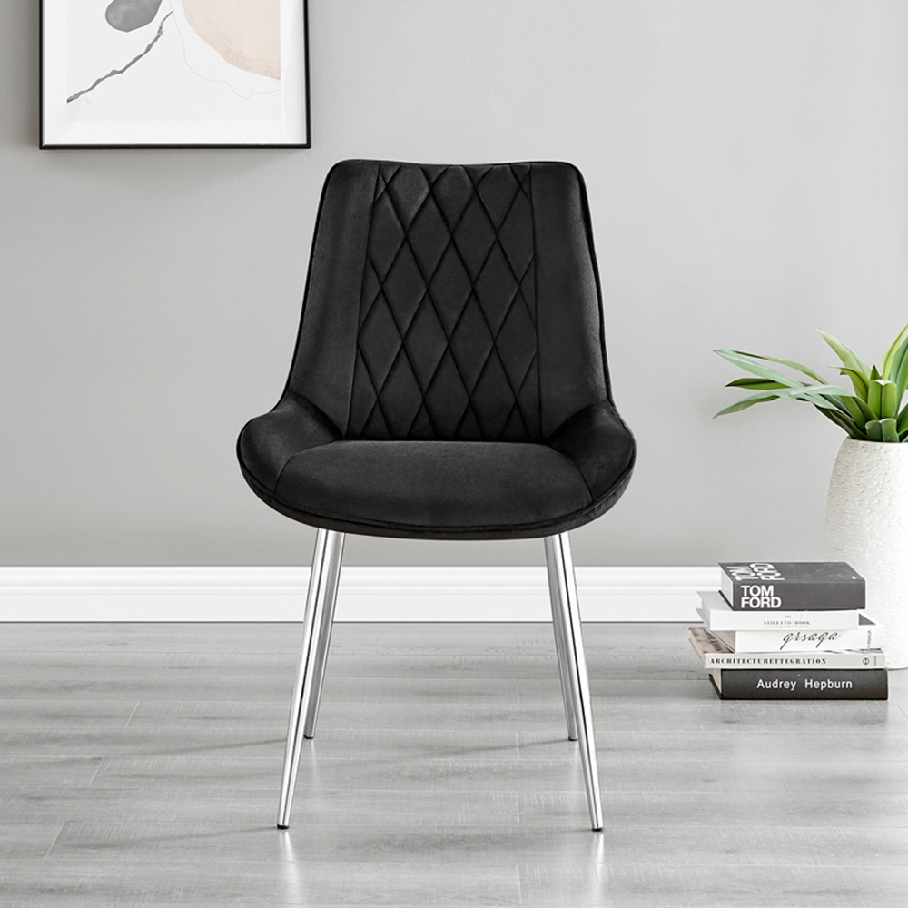 Furniturebox Cesano Set of 2 Black and Chrome Velvet Dining Chair Image 6