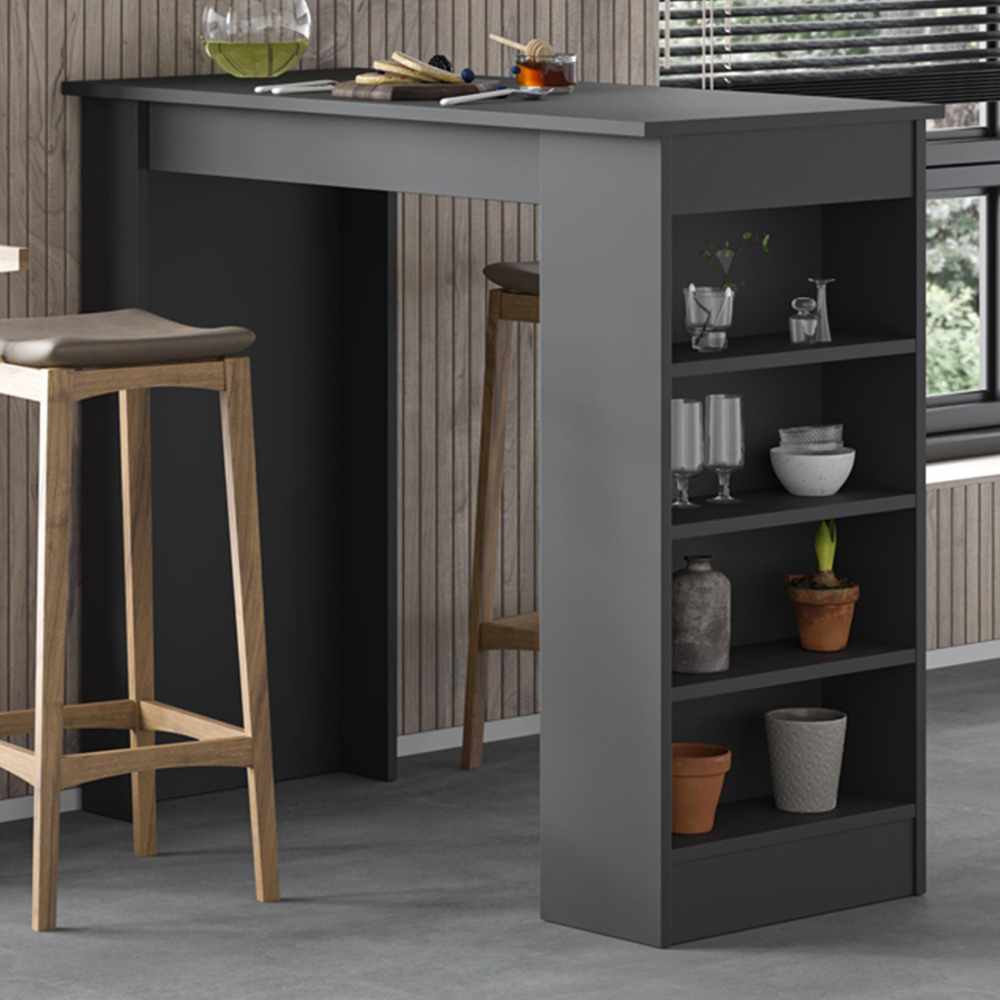 Decortie Swallow Anthracite Bar Table with Storage Shelves Image 1