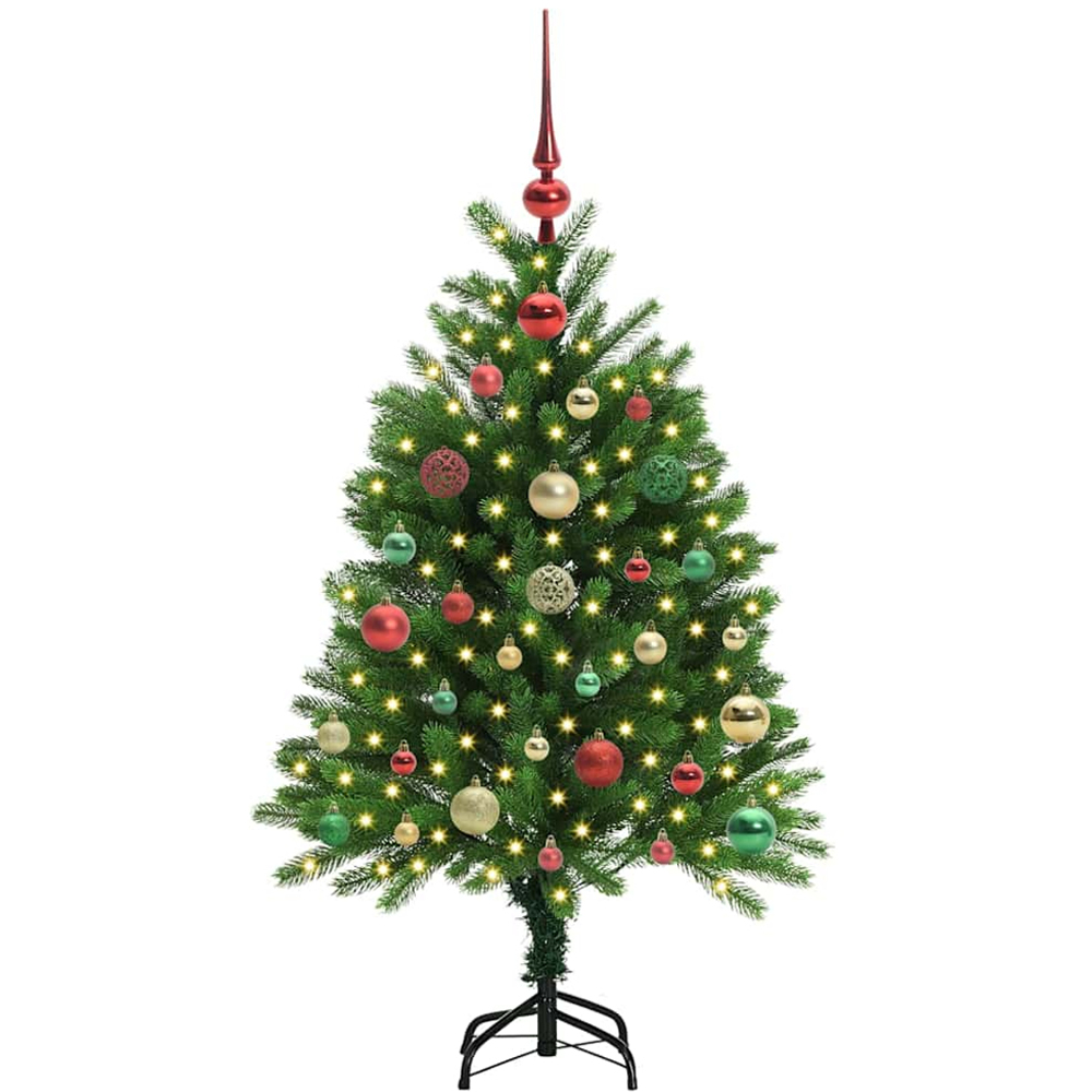 vidaXL Pre-Lit Multicolour Baubles Green Artificial Christmas Tree 4ft Image 1