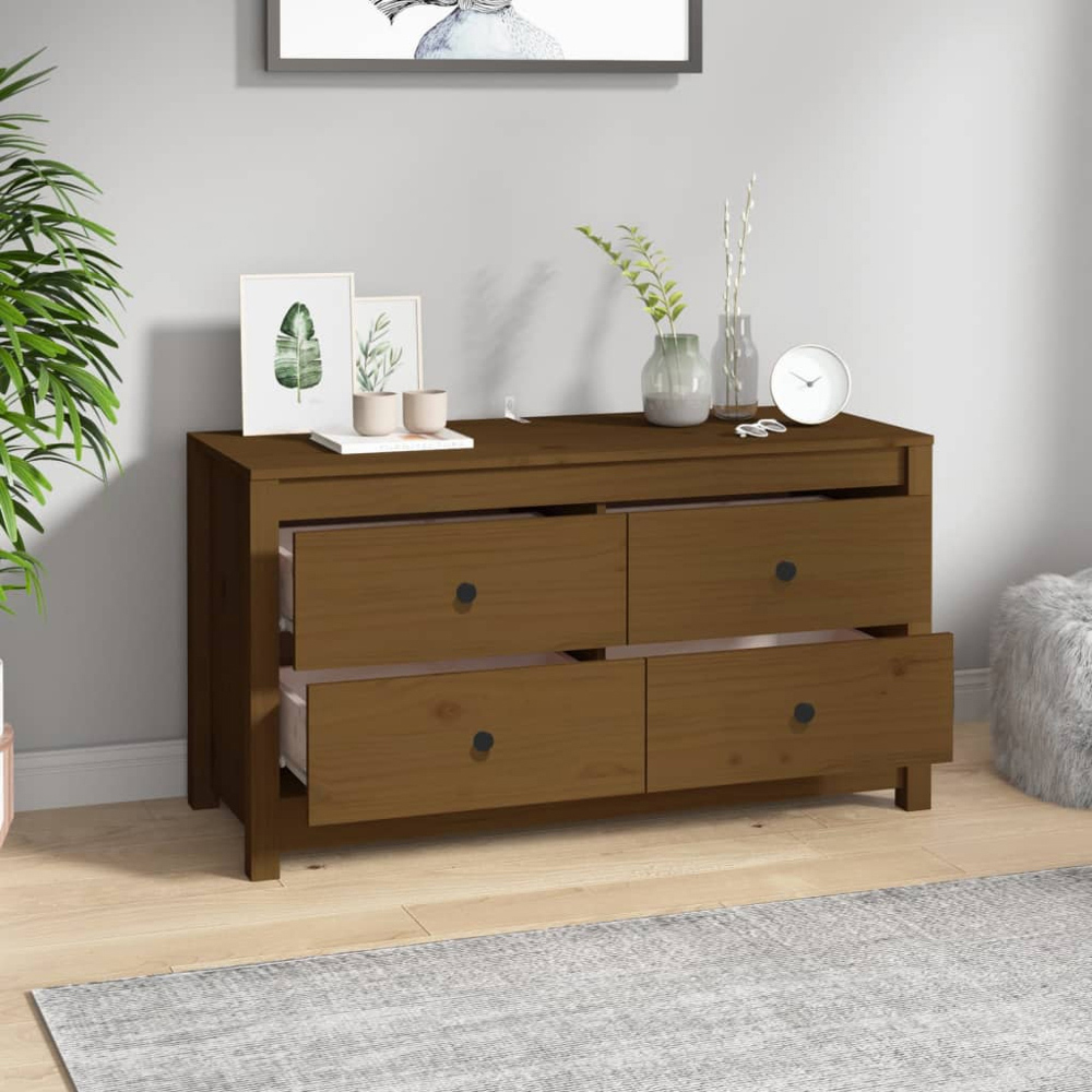 vidaXL 4 Drawer Honey Brown Solid Pine Wood Sideboard Image 8