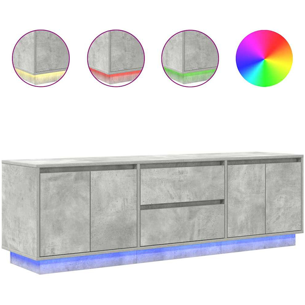 vidaXL 4 Door 2 Shelf Concrete Grey TV Cabinet with LED Lights Image 4
