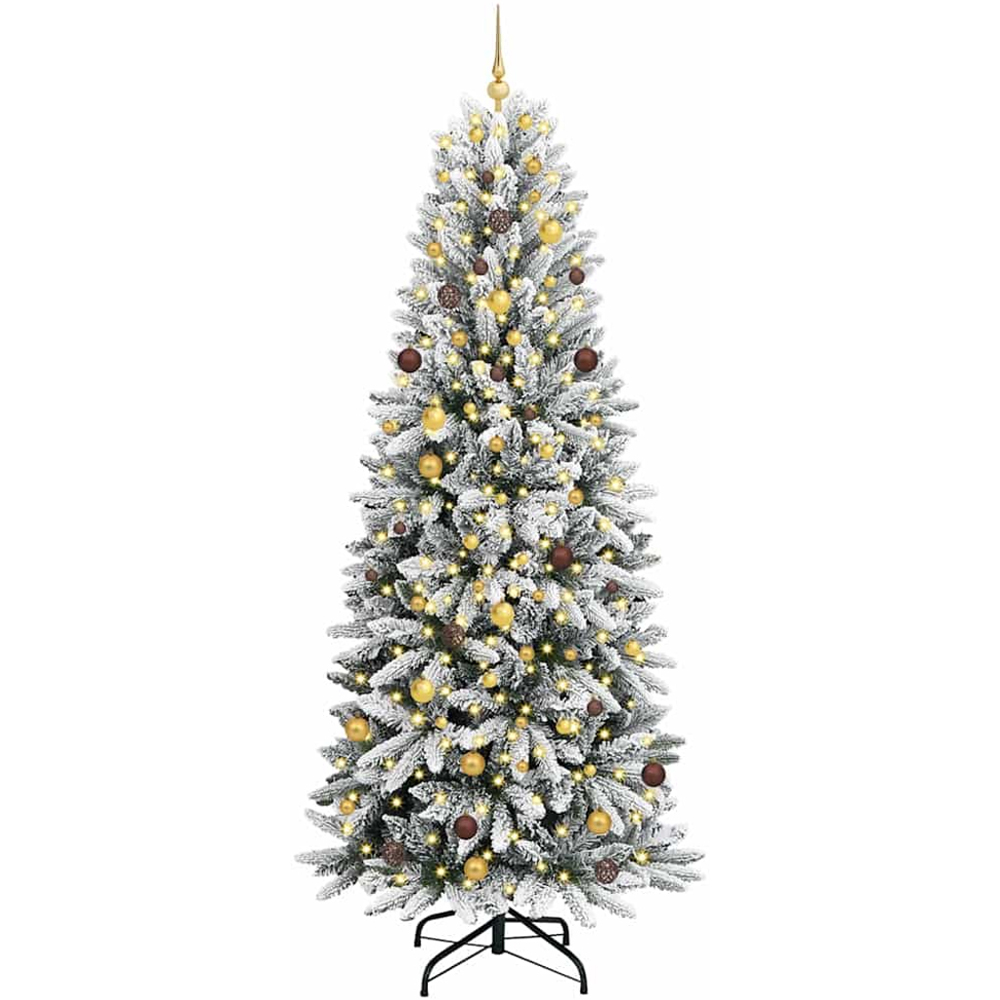 vidaXL Pre-Lit Gold Baubles Artificial Snow Flocked Christmas Tree 8ft Image 1
