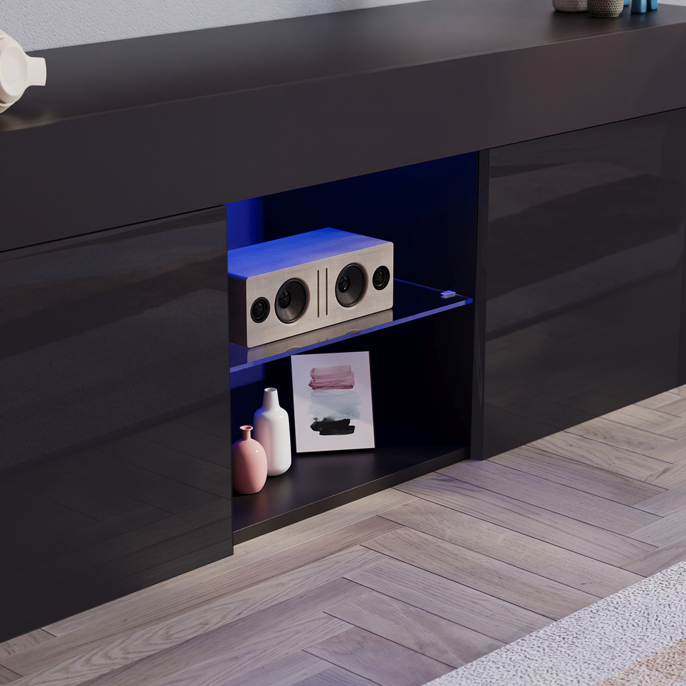 Vida Designs Eclipse 2 Door 2 Shelf Black TV Unit with LED Image 4
