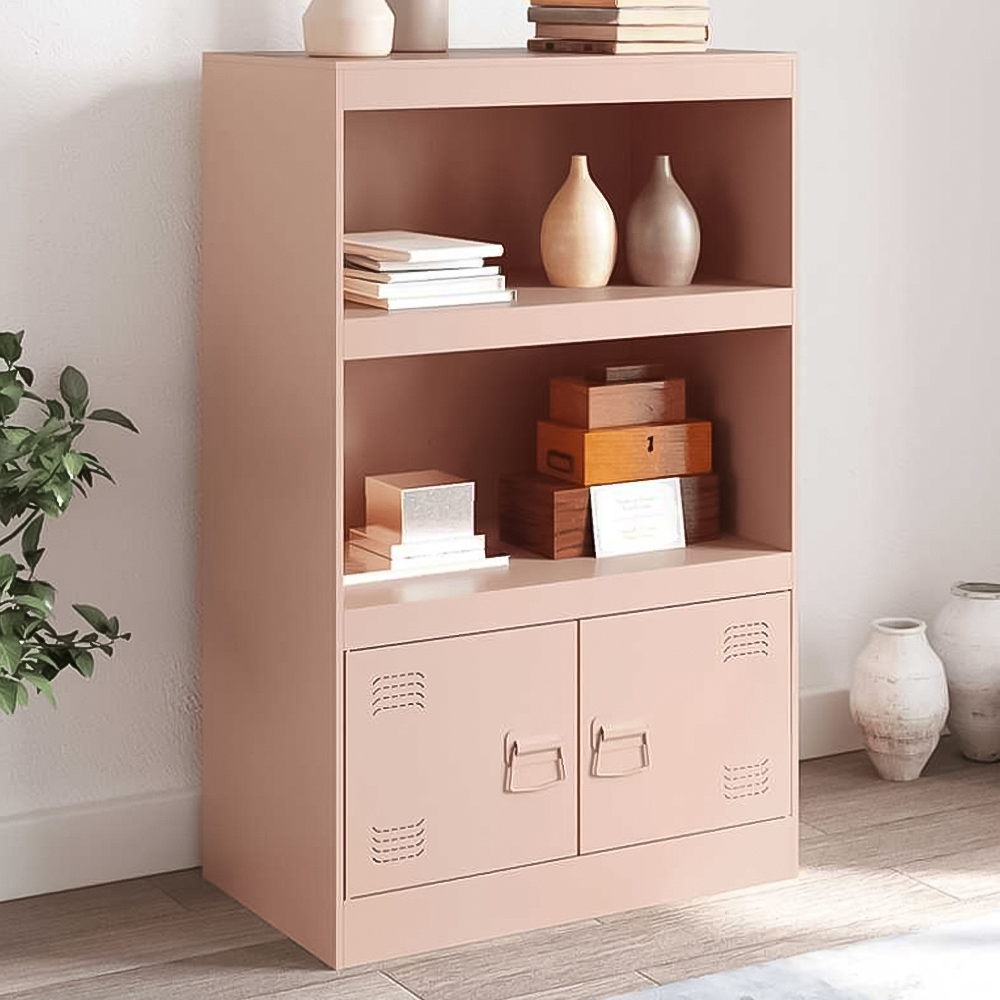 vidaXL 2 Door 2 Shelf Pink Metal Sideboard Image 1