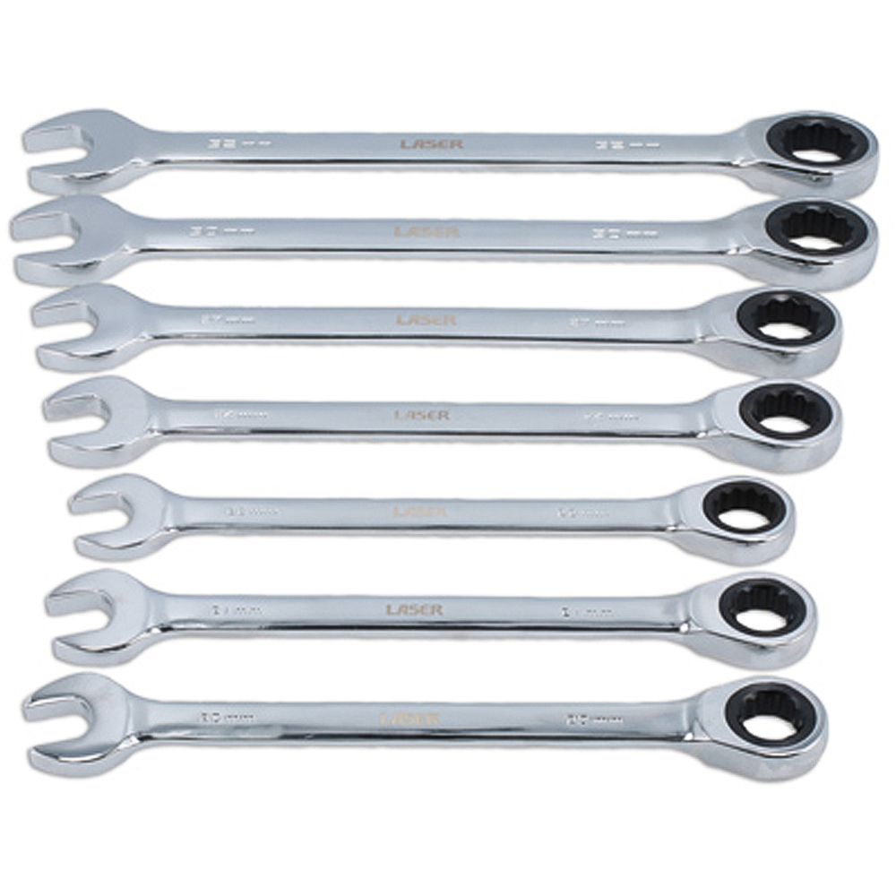 Laser 7 Piece Ratchet Ring Combination Spanner Set Image 3