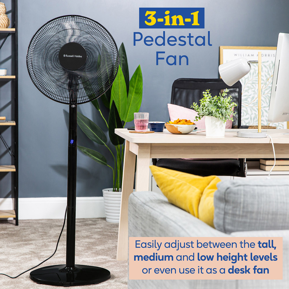 Russell Hobbs 3-in-1 Black Adjustable Height Pedestal Fan with Remote Image 3