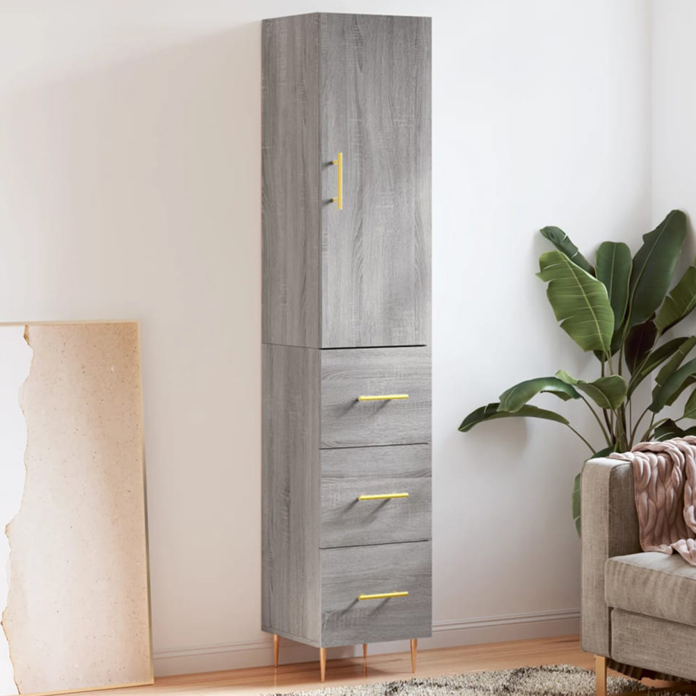 vidaXL Single Door 3 Drawer Grey Sonoma Wooden Highboard Image 1