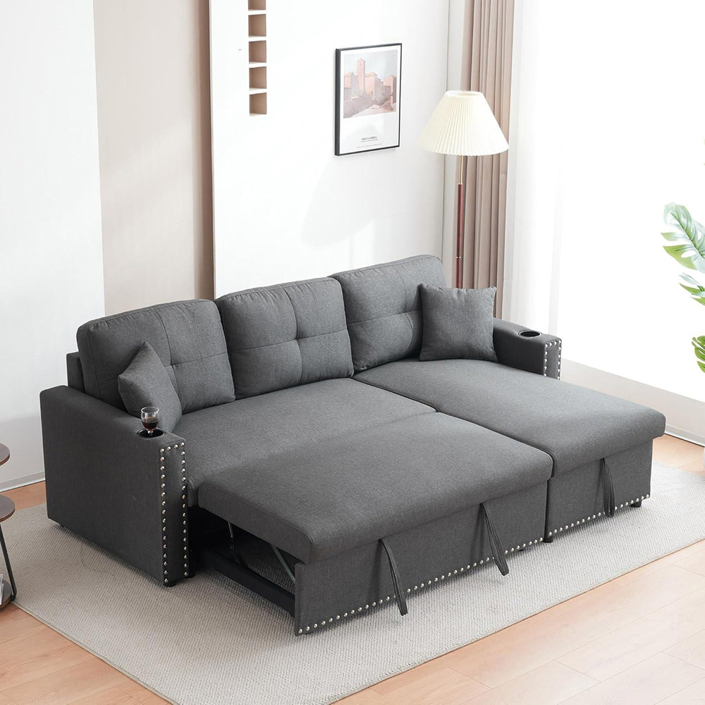 Kosy Koala 3 Seater Light Grey Reversible Sectional Sofa Bed with Storage Chaise Image 5