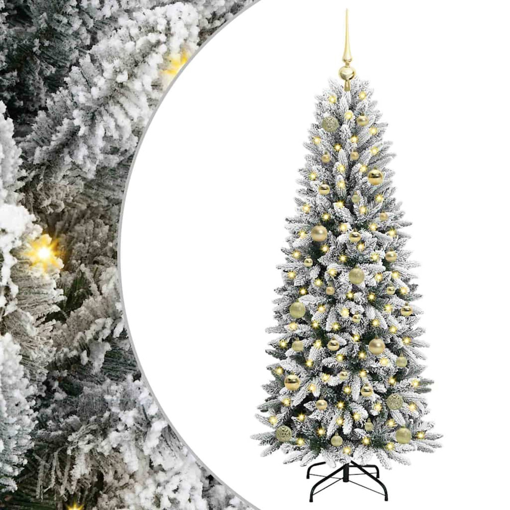 vidaXL Pre-Lit Gold Baubles Artificial Snow Flocked Christmas Tree 5ft Image 2