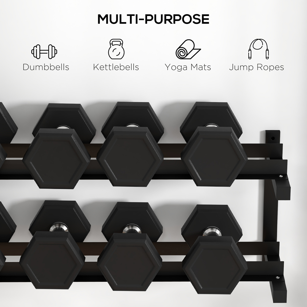 SPORTNOW 2 Tier Black Steel Wall Mounted Dumbbell Rack Image 5