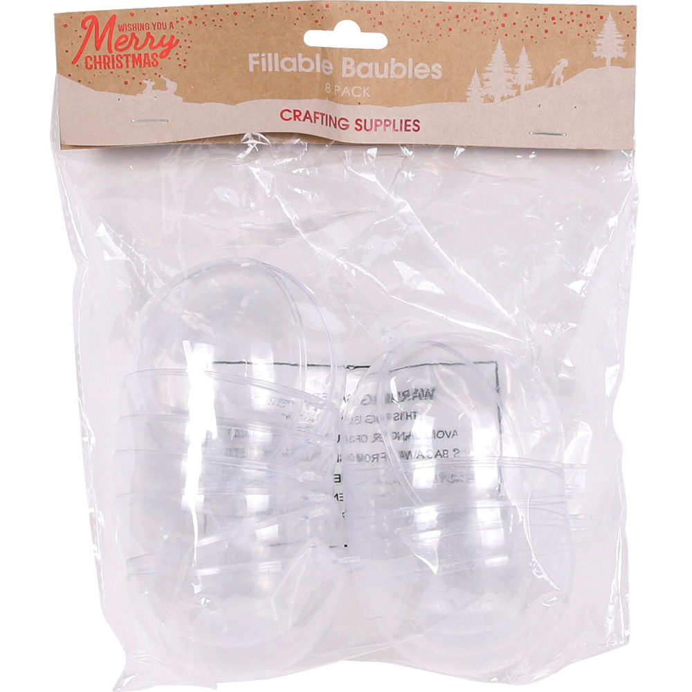 Pack of Eight Clear Plastic Fillable Baubles Image