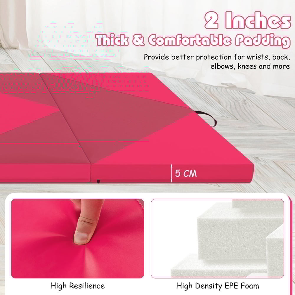 Costway Rose PU Leather Folding Gymnastics Mat 240cm Image 8